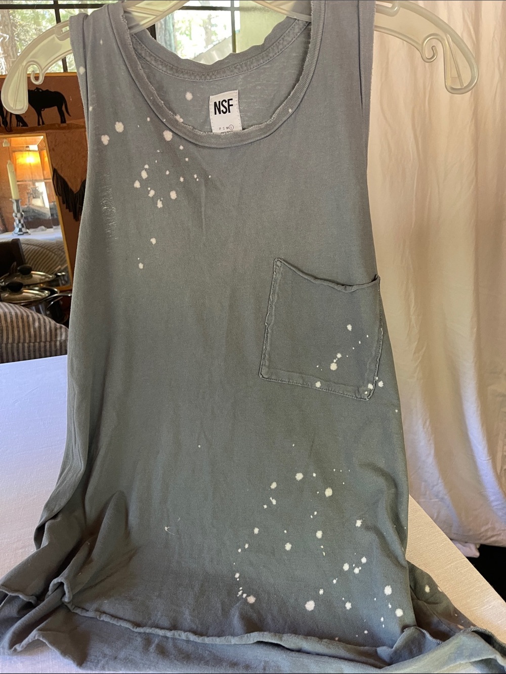 Grey paint splatter design tank by NSF